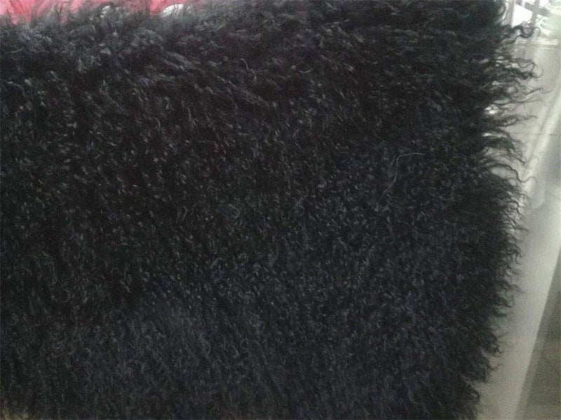 yingda1992 Genuine Tibetan/Mongolian Lambskin Sheepskin Hide Pelt Throw Area Rug Plate Wool Carpet Real Sheep Fur in Bedroom, Living Room 3.5x2Ft (Black) - Image 5